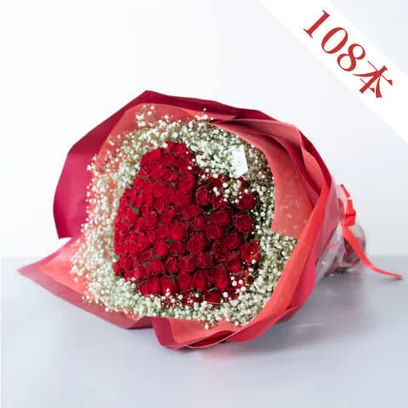 赤バラ108本の花束(かすみ草入り)